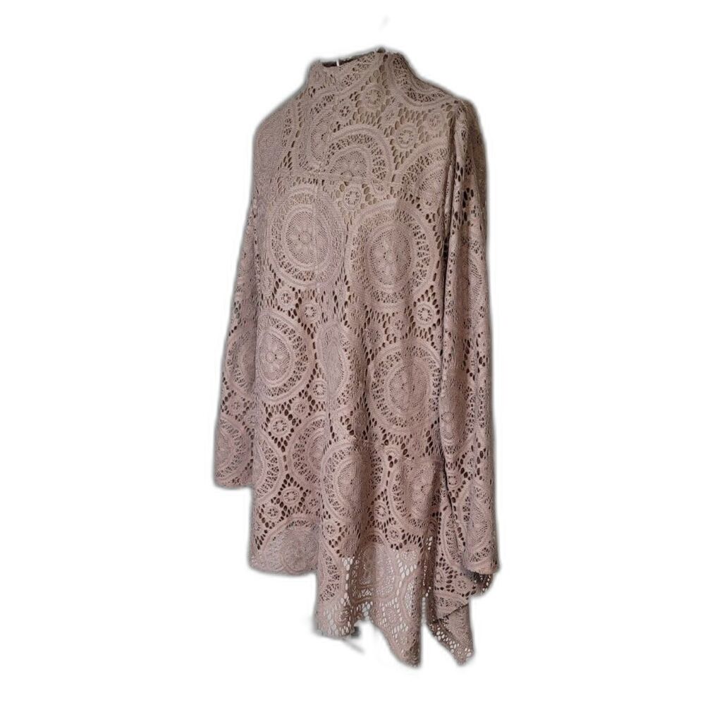Soft Surroundings Lace Top with High Neck and Asymmetrical Hemline